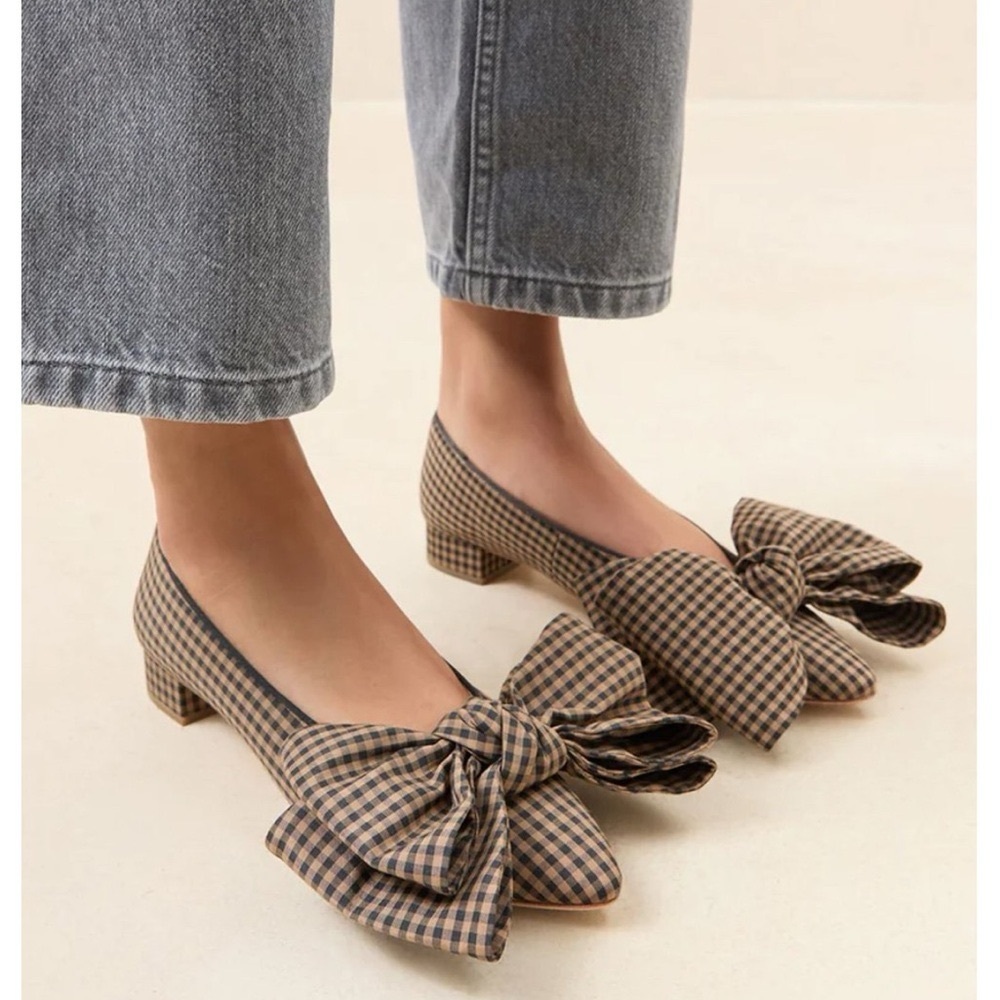 Loeffler Randall Brown Checkered Bow Flats brand new no box